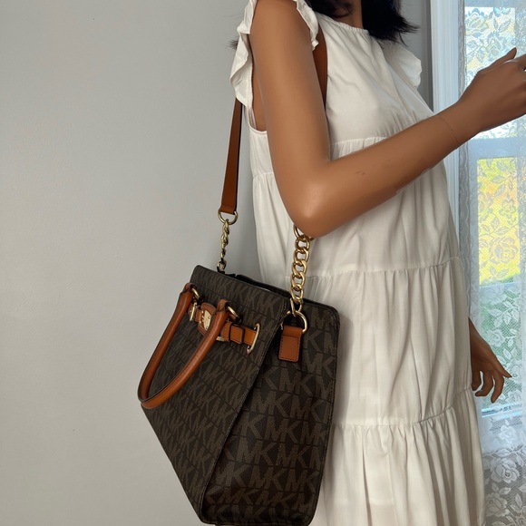 NEW MICHAEL KORS Hamilton Signature Large Tote Satchel Shoulder Bag Brown - Picture 4 of 8